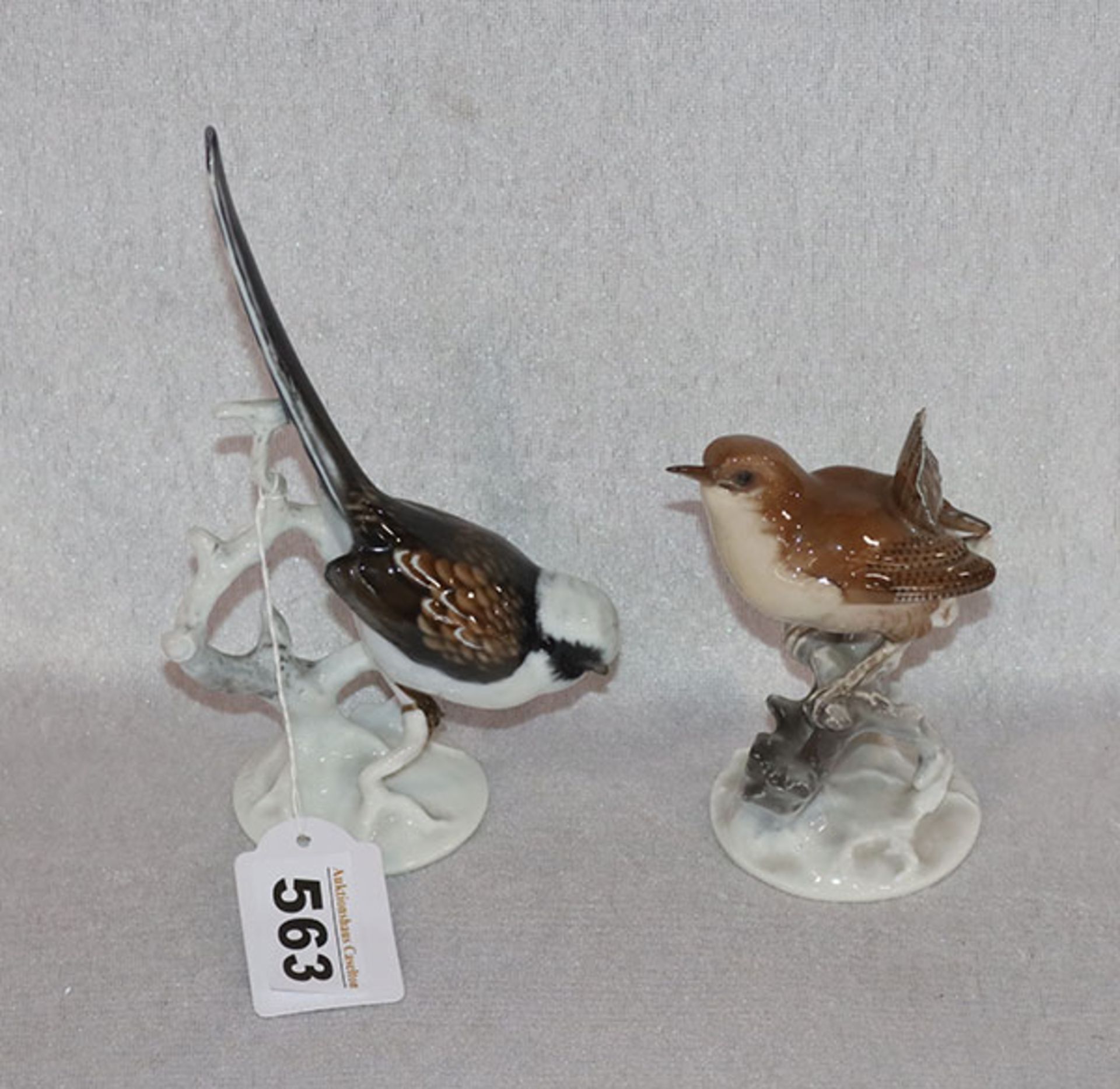 2 Rosenthal Porzellan Tierfiguren, farbig glasiert, H 11/17 cm, teils bestossen