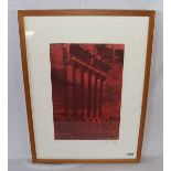 Lithographie 'Antike Säulen', Nr. 13/30, Heiner Meyer ?, unter Glas gerahmt, incl. Rahmen 65 cm x 47