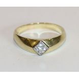 14 k Gelbgold Ring mit Diamant in Weißgold gefaßt, 6,1 gr., Gr. 69
