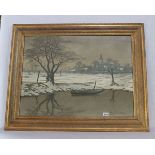 Gemälde ÖL/LW 'Niederrheinische Winterlandschaft mit Dorfansicht', signiert Willy Franz Wirth, *