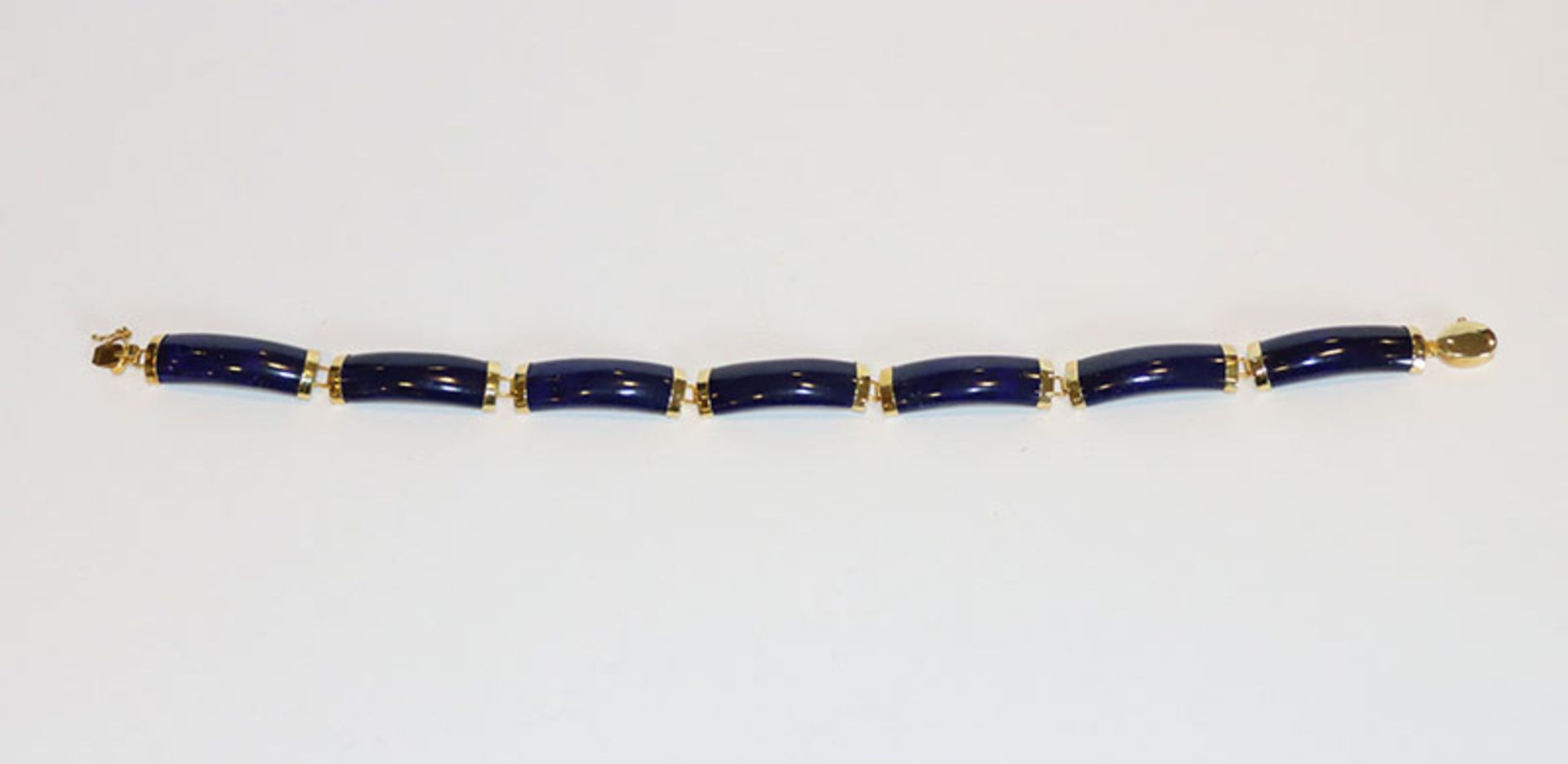 14 k Gelbgold - Lapislazuli Armband, 11,7 gr., L 19 cm