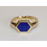 14 k Gelbgold Ring mit Lapislazuli in sechseckiger Form, 3,5 gr., Gr. 56