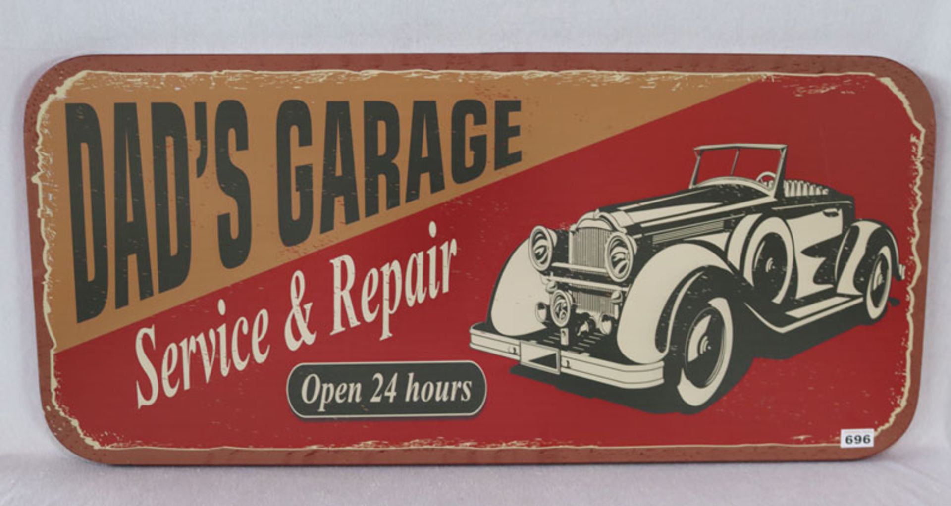 Metall Reklameschild 'Dad`s Garage Service & Repair, Open 24 hours', Replik, 46 cm x 100 cm