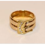 14 k Gelbgold Ring in Schließenform mit Diamanten, 9,3 gr., Gr. 54