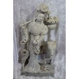 Asiatische Steinfigur 'Frau mit Tier', beschädigt, war geklebt, H 107 cm, B 52 cm, kein Versand,