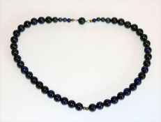 Lapislazuli Kugelkette mit Magnetverschluß, teils matt, L 46 cm