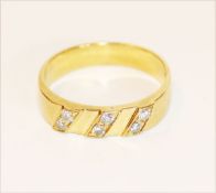18 k Gelbgold Ring mit 6 Diamanten, 5,5 gr., Gr. 57