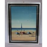 Gemälde 'Strand-Szenerie', signiert Bof ...? Max, unter Glas gerahmt, Rahmen bestossen, incl. Rahmen