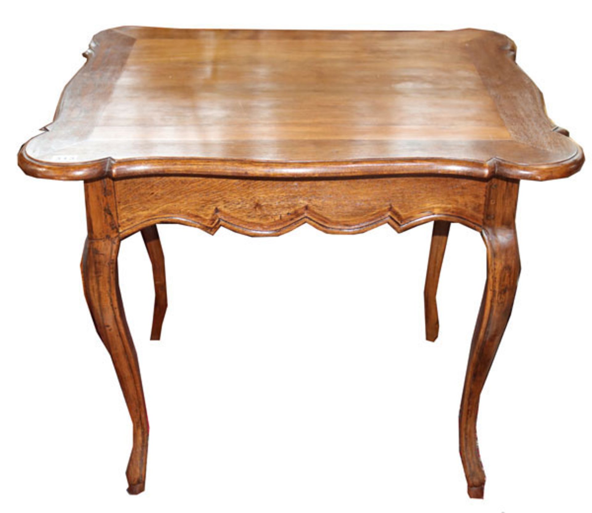Tisch, teils beschnitzt, 19. Jahrhundert, H 75 cm, L 86 cm, B 73 cm, Gebrauchsspuren
