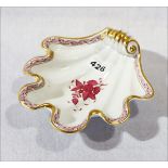Herend Porzellan Muschelschale mit Blumendekor und Goldrand, H 5 cm, L 23 cm, B 21 cm, leicht