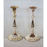 Paar versilberte Sheffield Kerzenleuchter, H 28,5 cm, altersbedingter, guter Zustand
