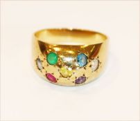 14 k Gelbgold Ring mit Farbteinen, keine Diamanten, Gr. 55, 5,02 gr.