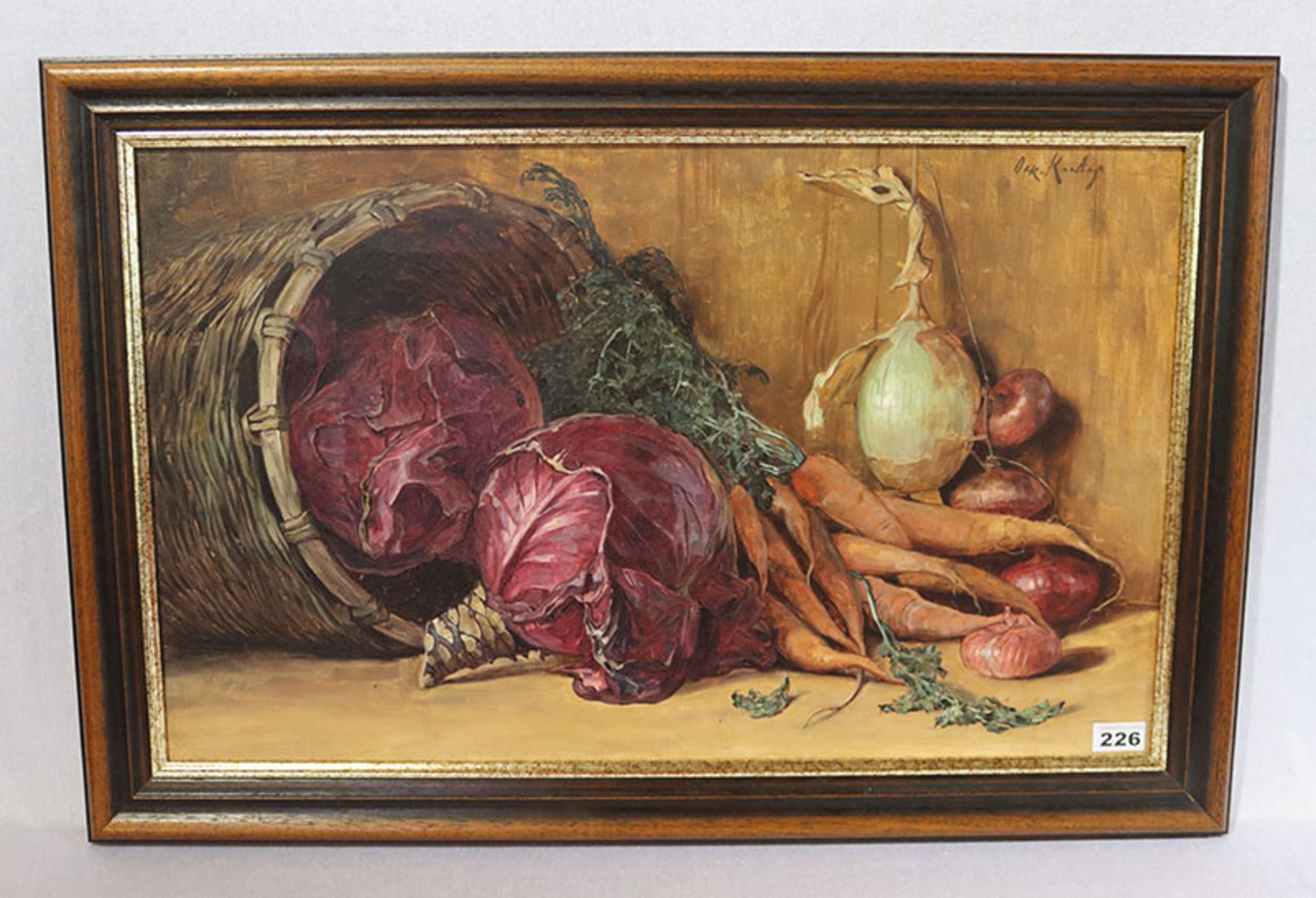 Gemälde ÖL/LW 'Stillleben mit Gemüse', undeutlich signiert, gerahmt, incl. Rahmen 55 cm x 82 cm