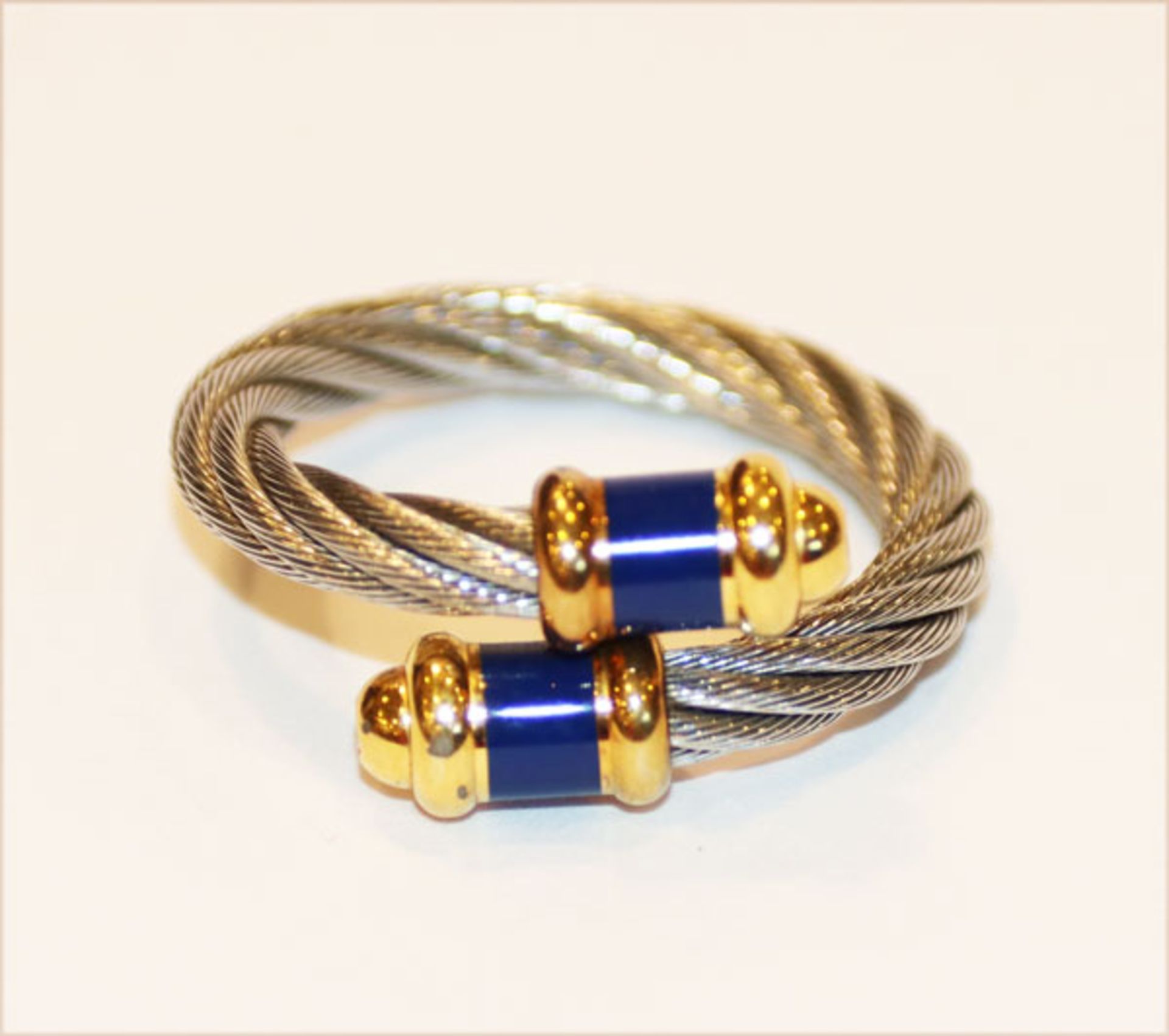 Phillippe Charriol Ring, Stahl Design mit vergoldetem Silber und blauer Emaille, passend zu Lot 10