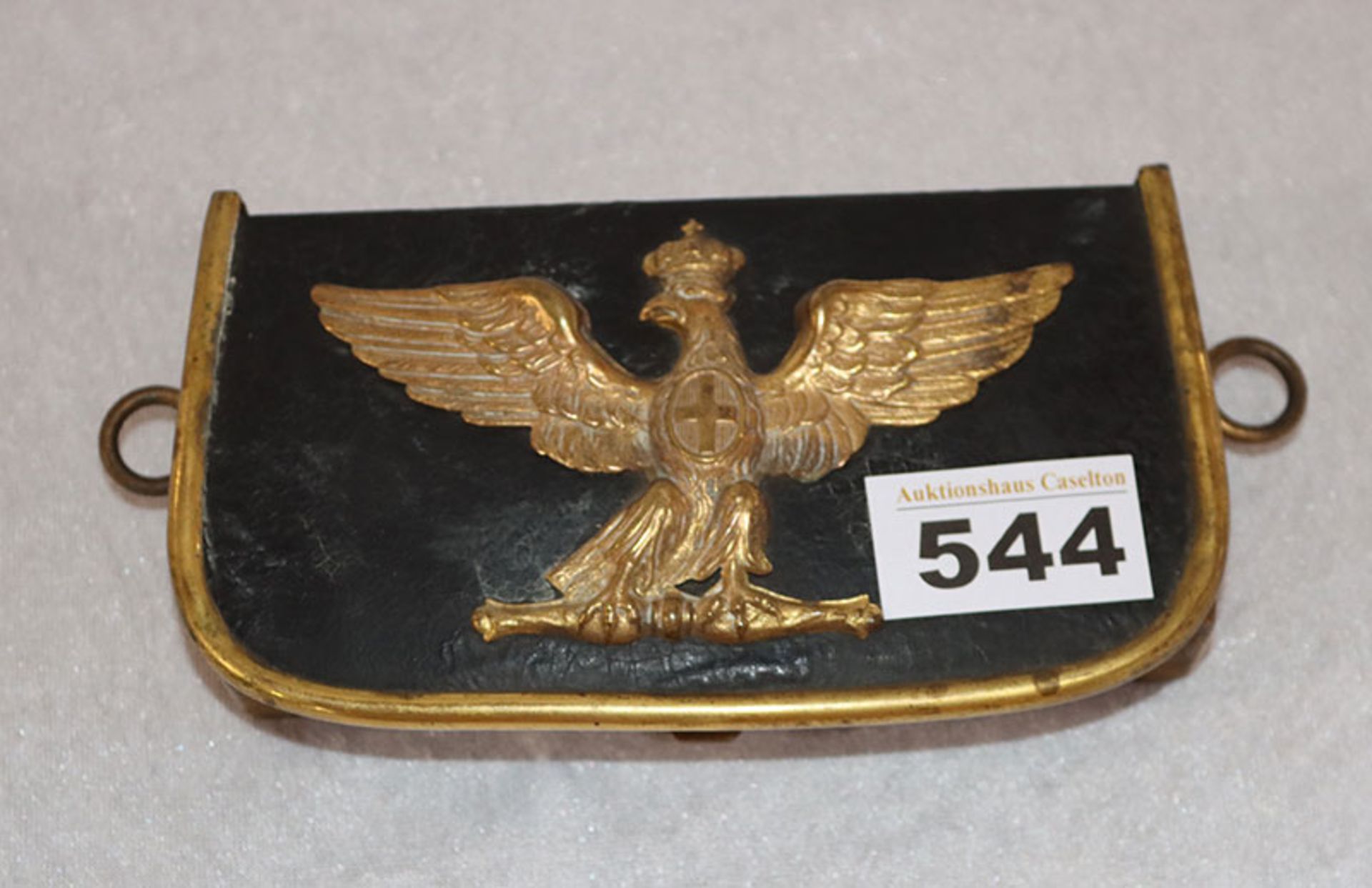 Patronentasche mit gekröntem Adler und Kreuz aus Metall, 7 cm x 14 cm, Alters- und