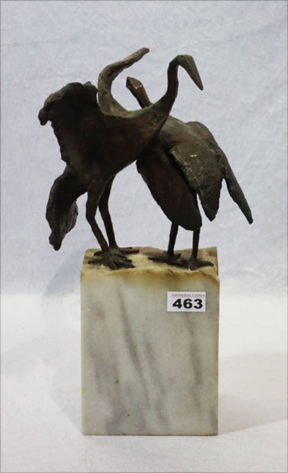 Bronze Tierskulptur 'Vögel', dunkel patiniert, auf Marmorsockel, attr. Kurt Speckbacher ?, H 40 cm