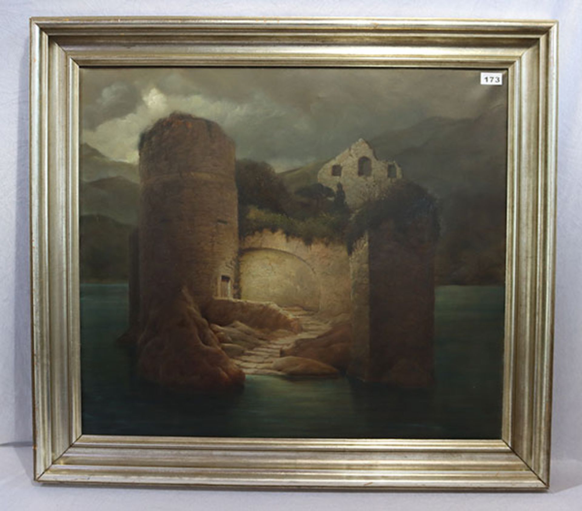 Gemälde ÖL/LW 'Isola di Cannero-Lago Maggiore', signiert A. Cerigioli, gerahmt, Rahmen beschädigt,