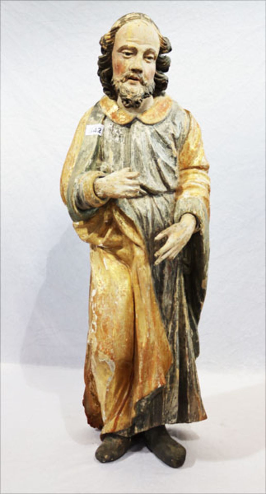 Holz Figurenskulptur 'Jesus', Restfassung um 1800, H 91 cm, altersbedingter Zustand, Holzwürmer