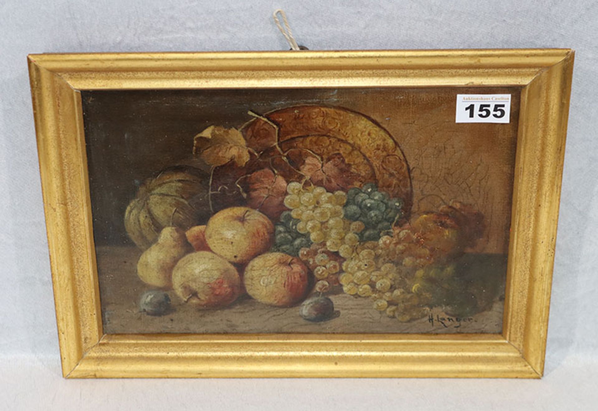 Gemälde ÖL/LW 'Früchtestillleben', signiert H. Langer, österreichsicher Maler um 1900, LW teils