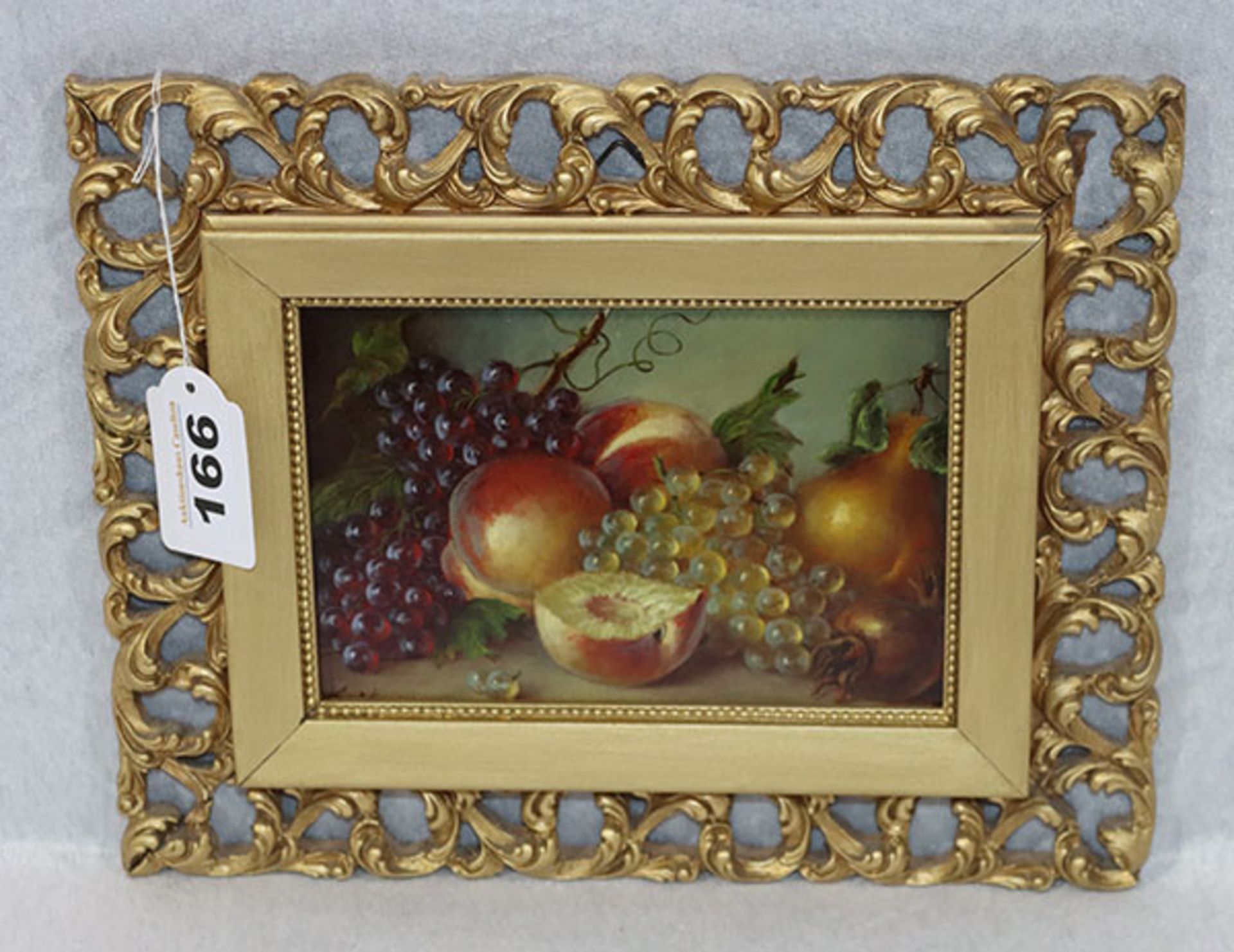 Gemälde ÖL/Hartfaser 'Früchtestillleben', undeutlich monogrammiert, gerahmt, incl. Rahmen 22 cm x 26