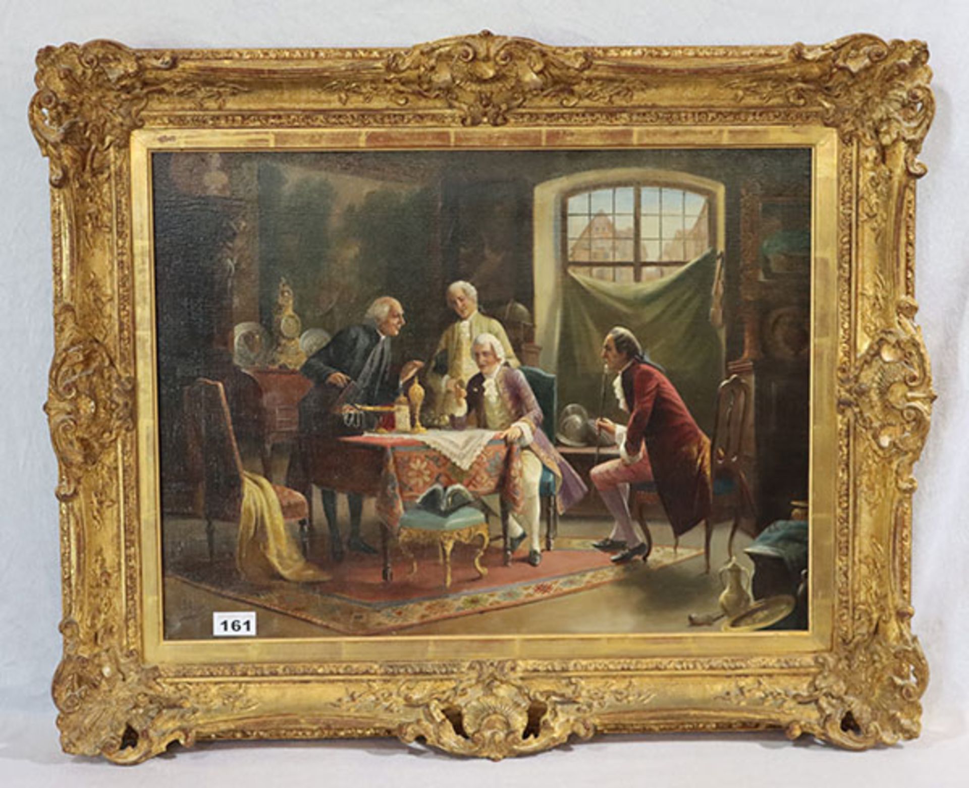 Gemälde ÖL/LW 'Interieurszene des 18. Jahrhunderts im Salon', signiert A. Knoop, August Hermann