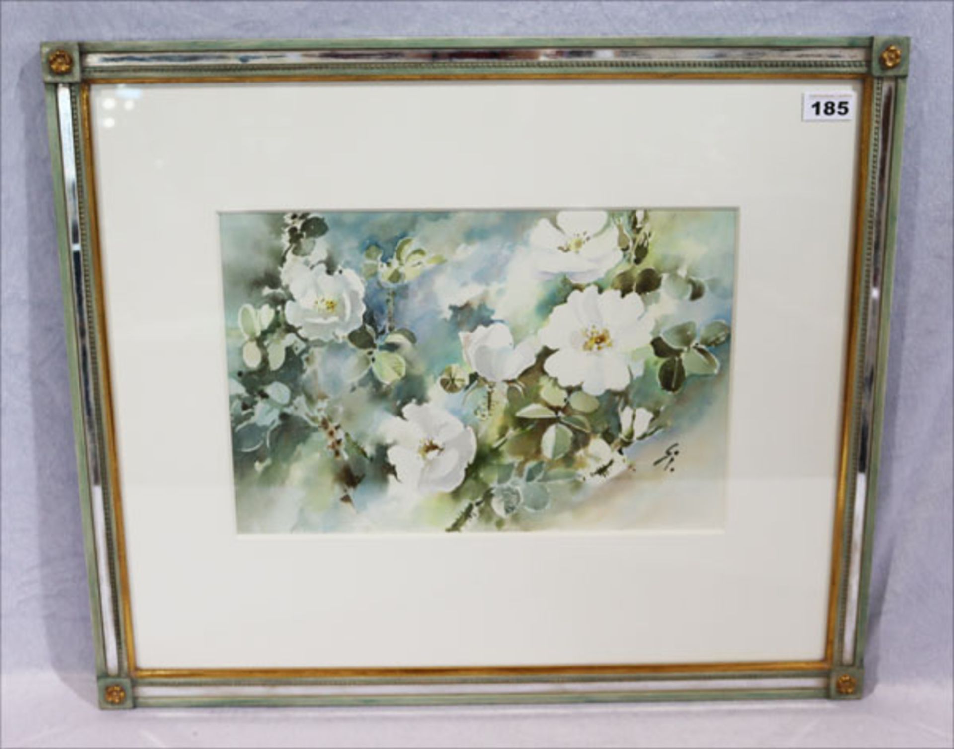 Aquarell 'Heckenrosen', monogrammiert für S. Krause, rückseitig bez., mit Passepartout unter Glas