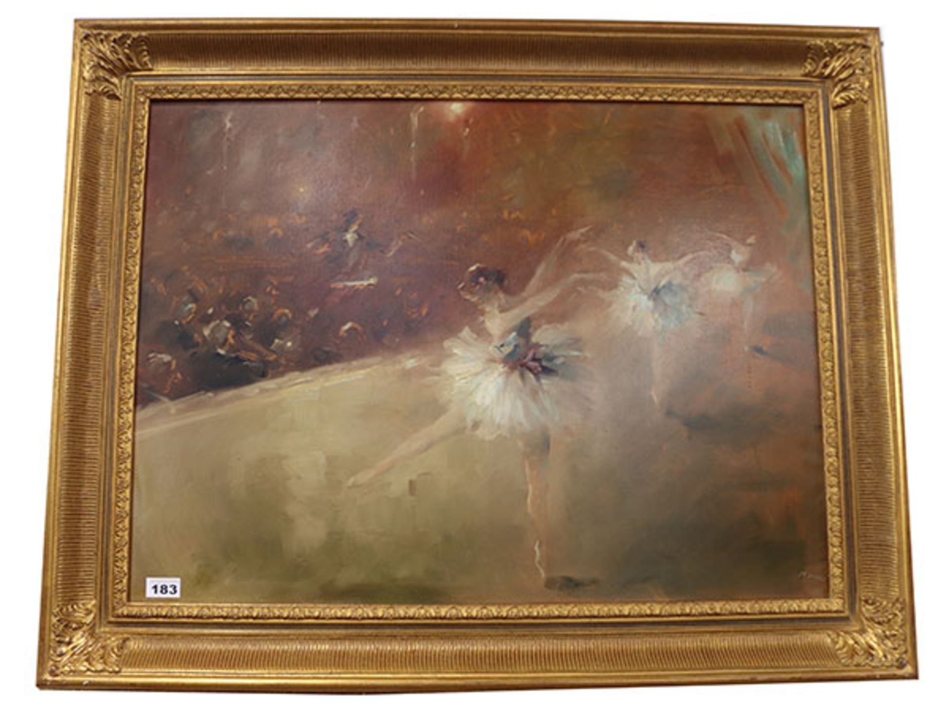 Gemälde ÖL/LW 'Ballerinen', signiert Moreno, gerahmt, incl. Rahmen 78 cm x 98,5 cm