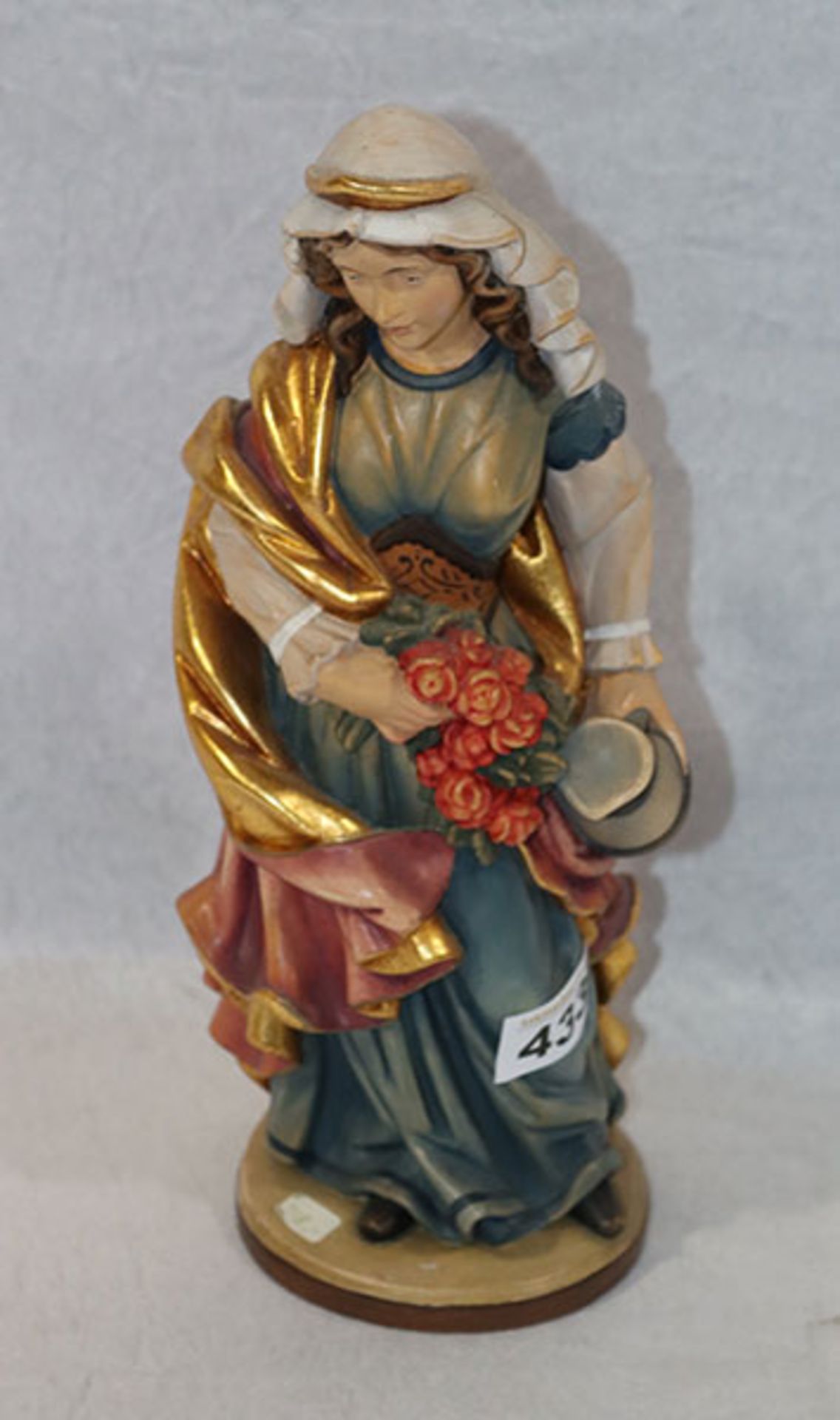 Holz Figurenskulptur 'Heilige Elisabeth', farbig gefaßt, am gestempelt Holzschnitzerei Oberammergau,