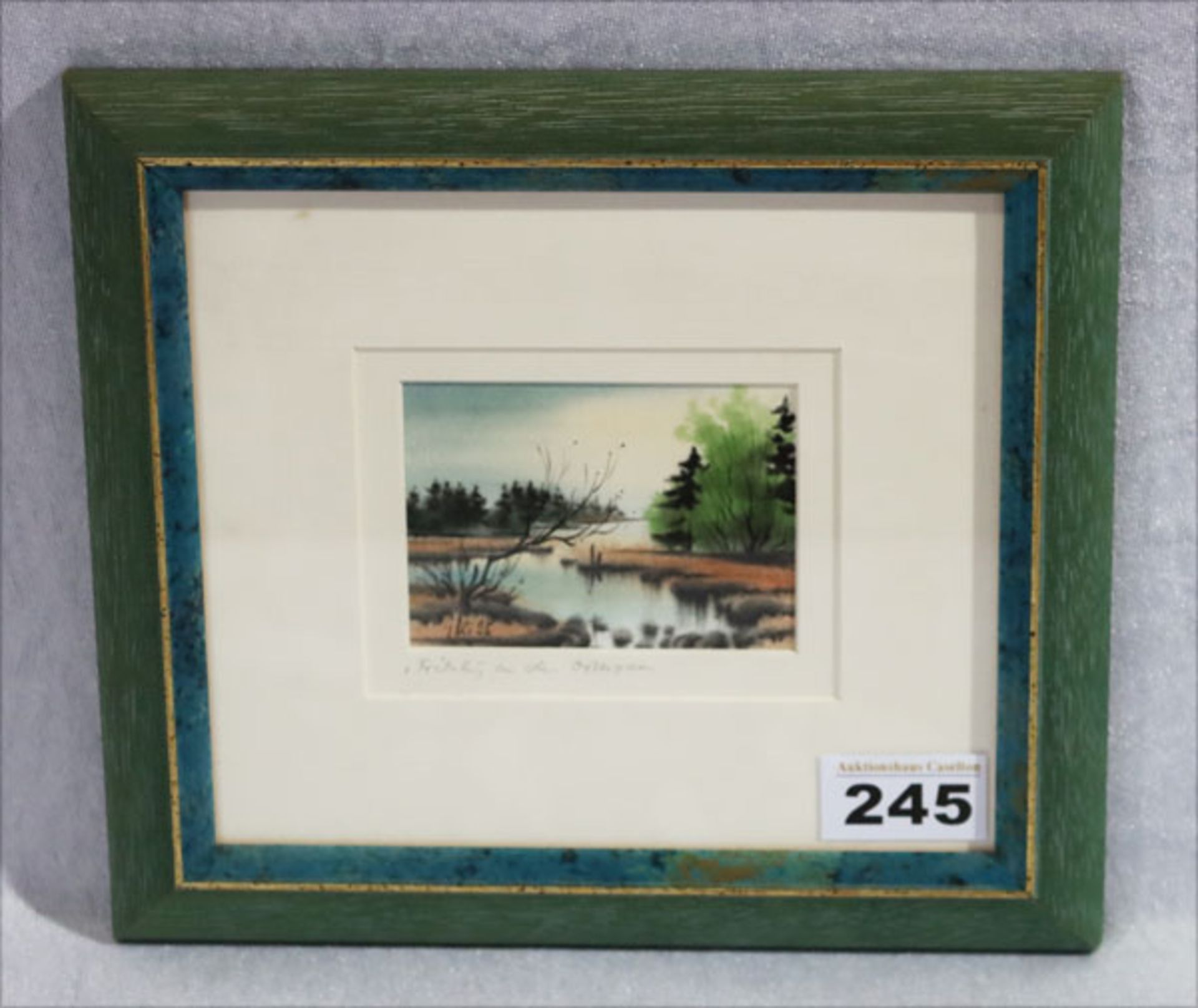 Aquarell 'Frühling an den Osterseen', undeutlich signiert und datiert 95, mit Passepartout unter