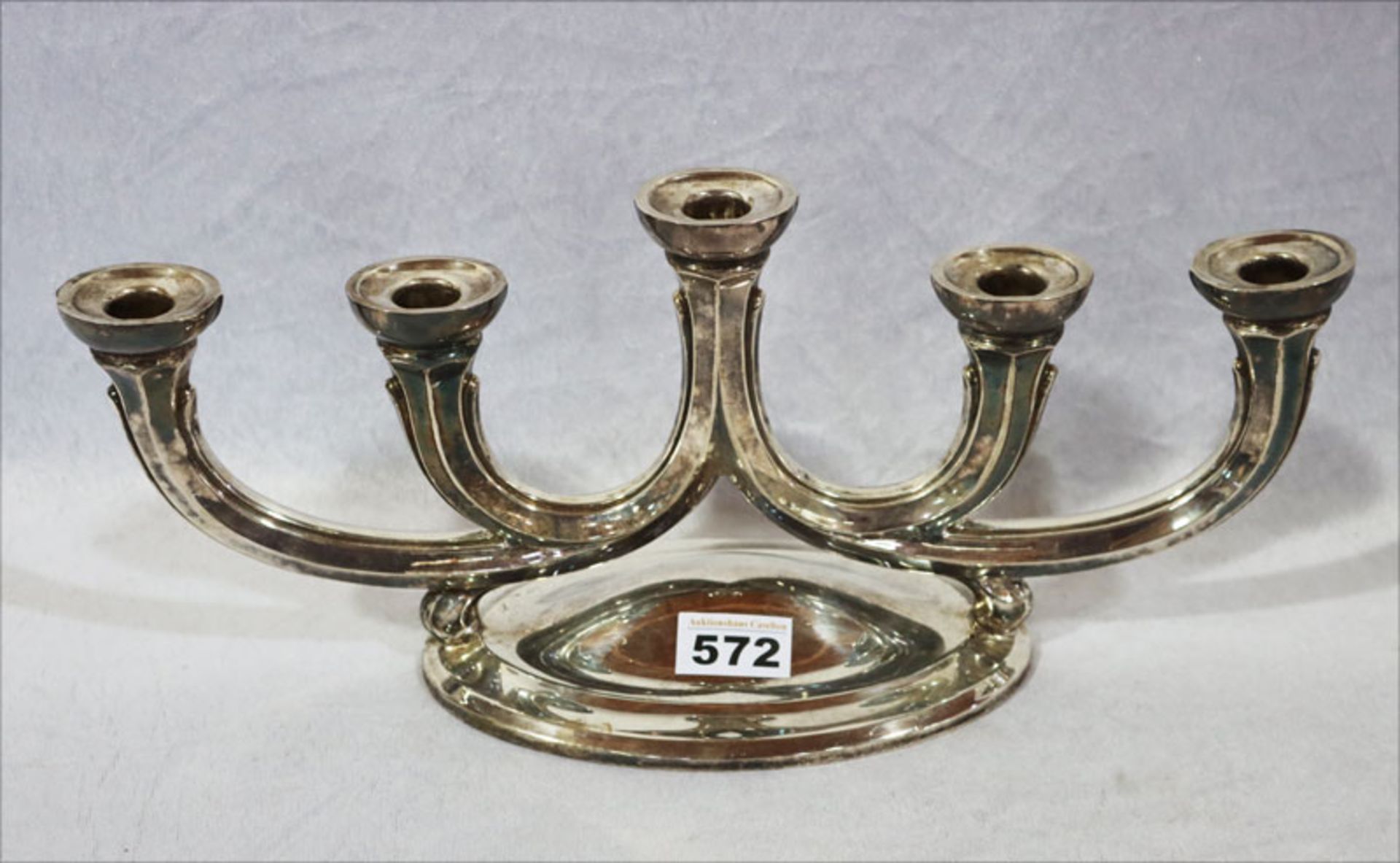 Kerzenleuchter, 5-armig Sterlingsilber, 871 gr., gefüllt, H 19 cm, B 42 cm. Gebrauchsspuren