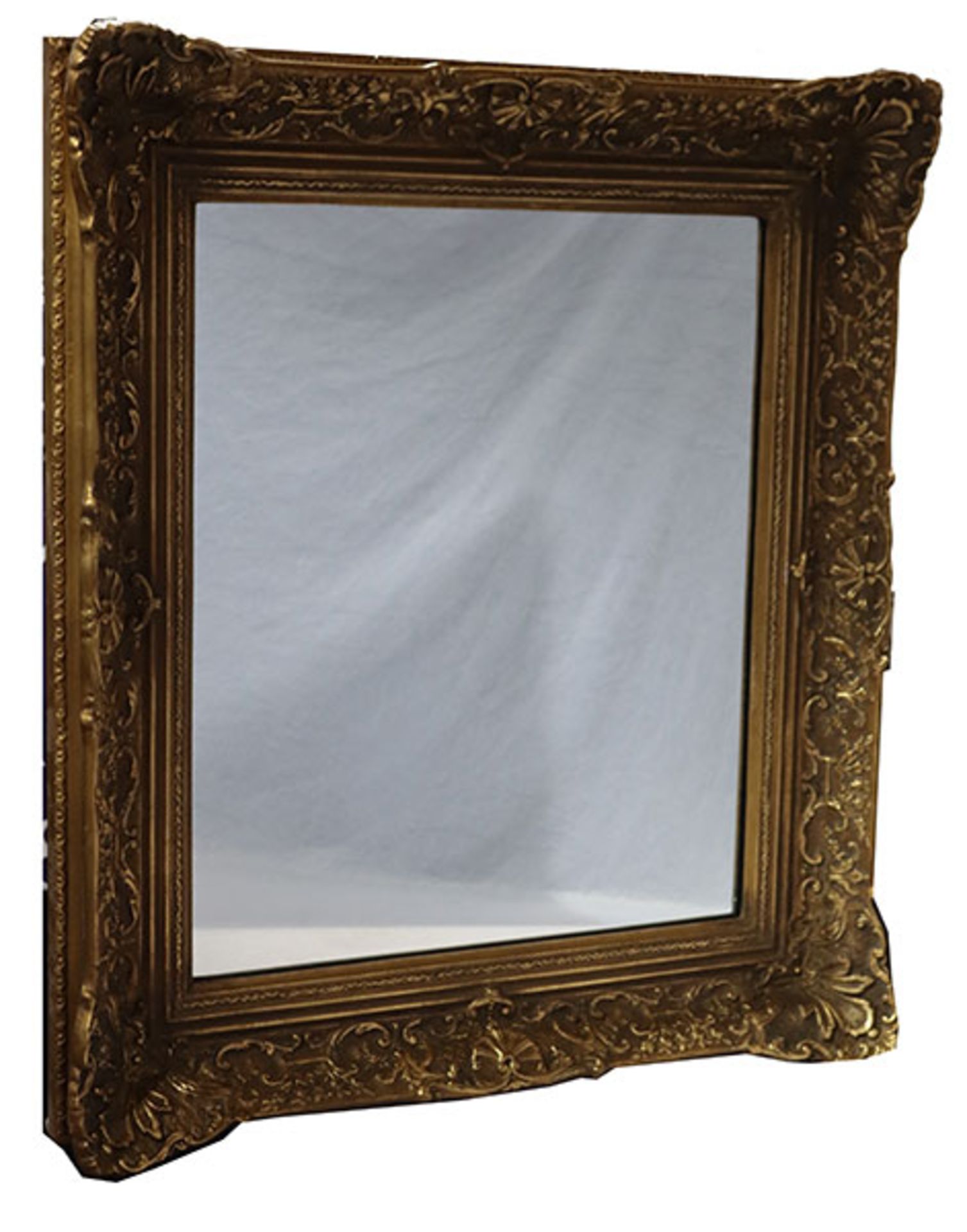 Wandspiegel in dekorativem Goldrahmen, Rahmen leicht bestossen, incl. Rahmen 90 cm x 77 cm, kein
