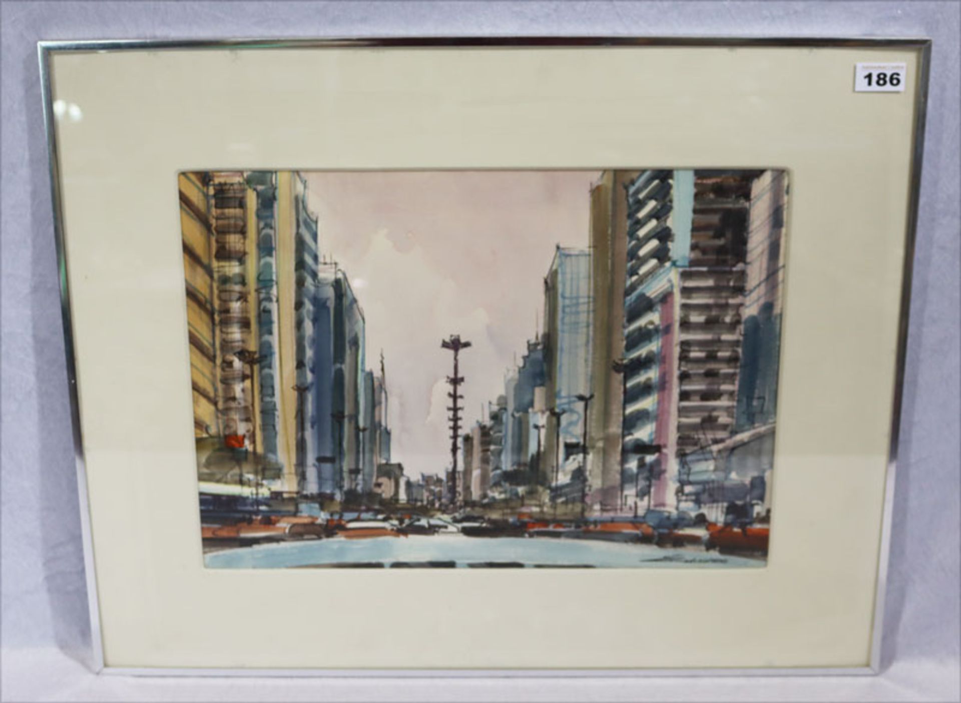 Gemälde Mischtechnik 'Sao Paulo', signiert Edisones, mit Passepartout unter Glas gerahmt, incl.