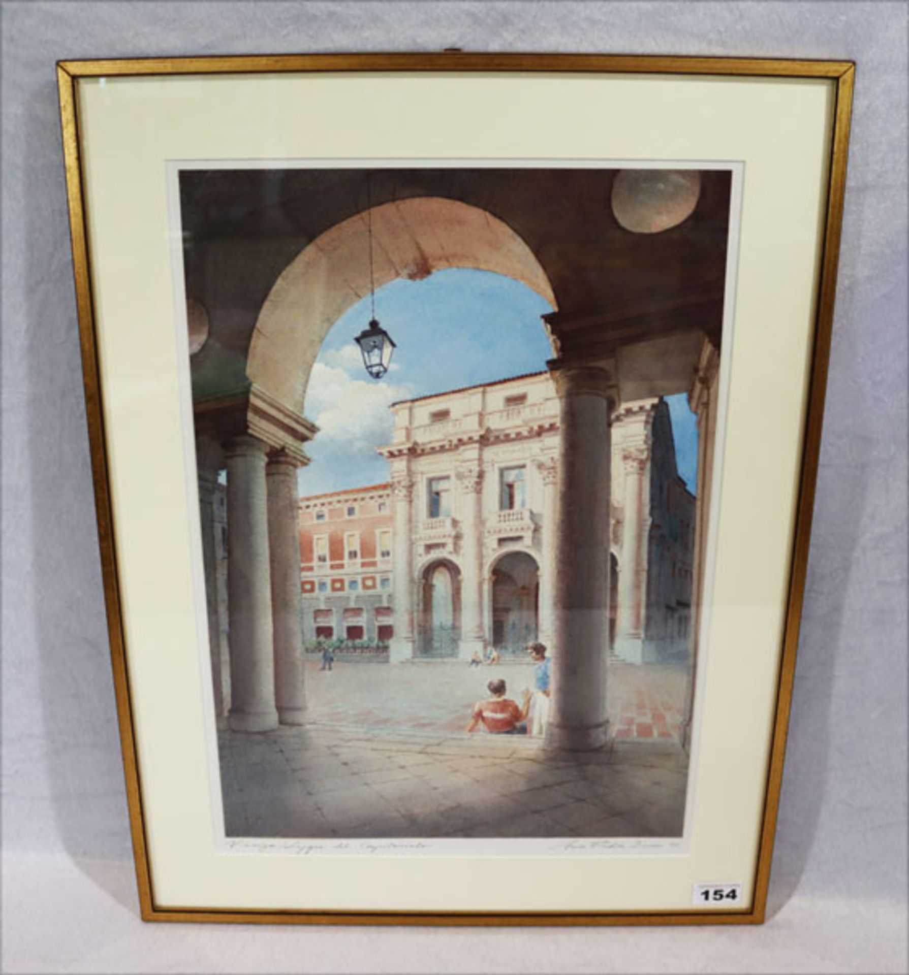 Aquarell 'Vicenza Loggia del Capitaniato', signiert Arno Fischer, 88, mit Passepartout unter Glas