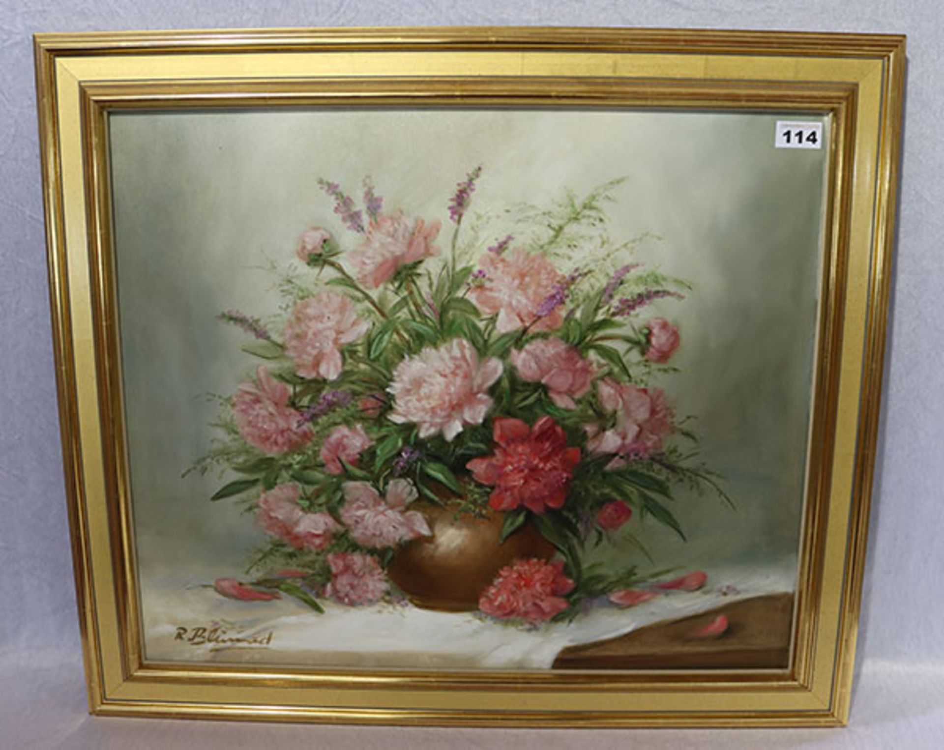 Gemälde ÖL/LW 'Blumenstrauß in Vase', signiert R. Blumand, Rose Blumand (geleg. auch Blumad), * 1930