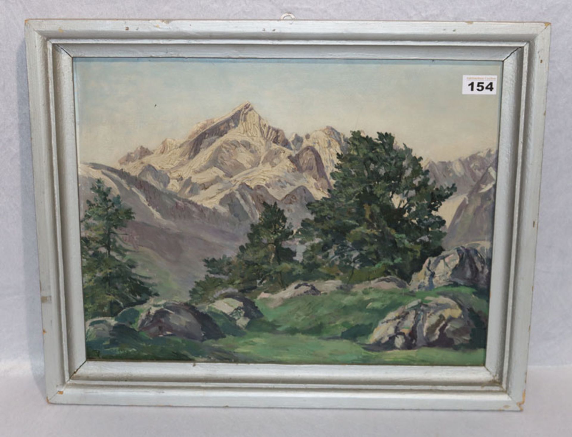 Gemälde ÖL/Hartfaser 'Alpspitze', gerahmt, Rahmen beschädigt, incl. Rahmen 45 cm x 57 cm