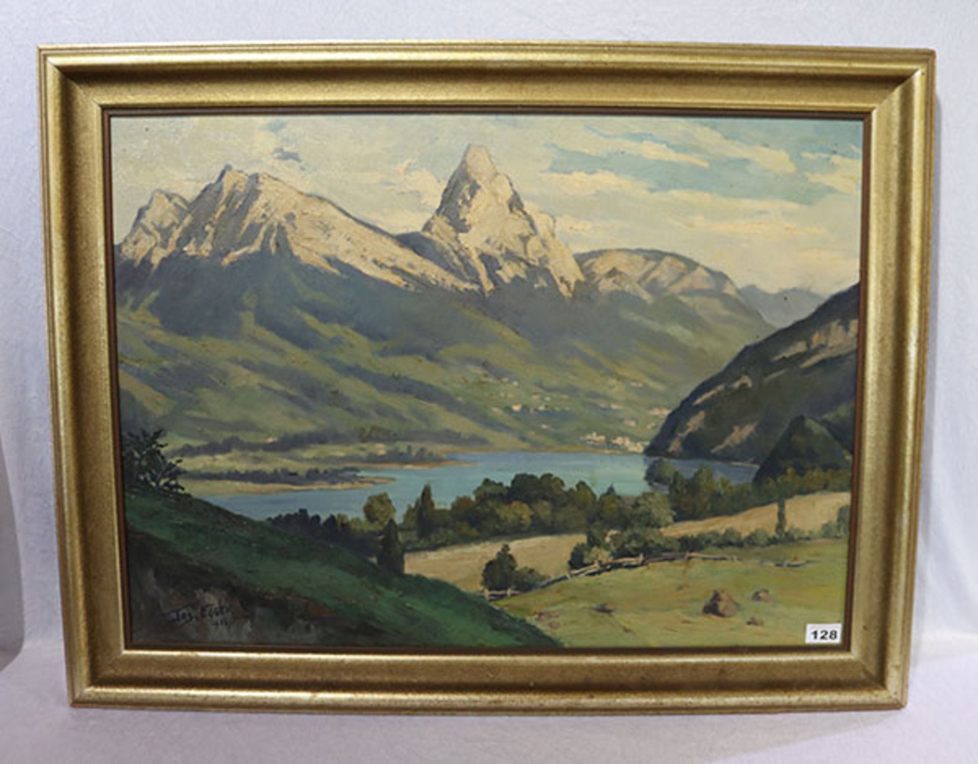 Gemälde ÖL/LW 'Hochgebirgslandschaft mit See', signiert Jos. Egger, 1935, Joseph Egger, * 1897 +