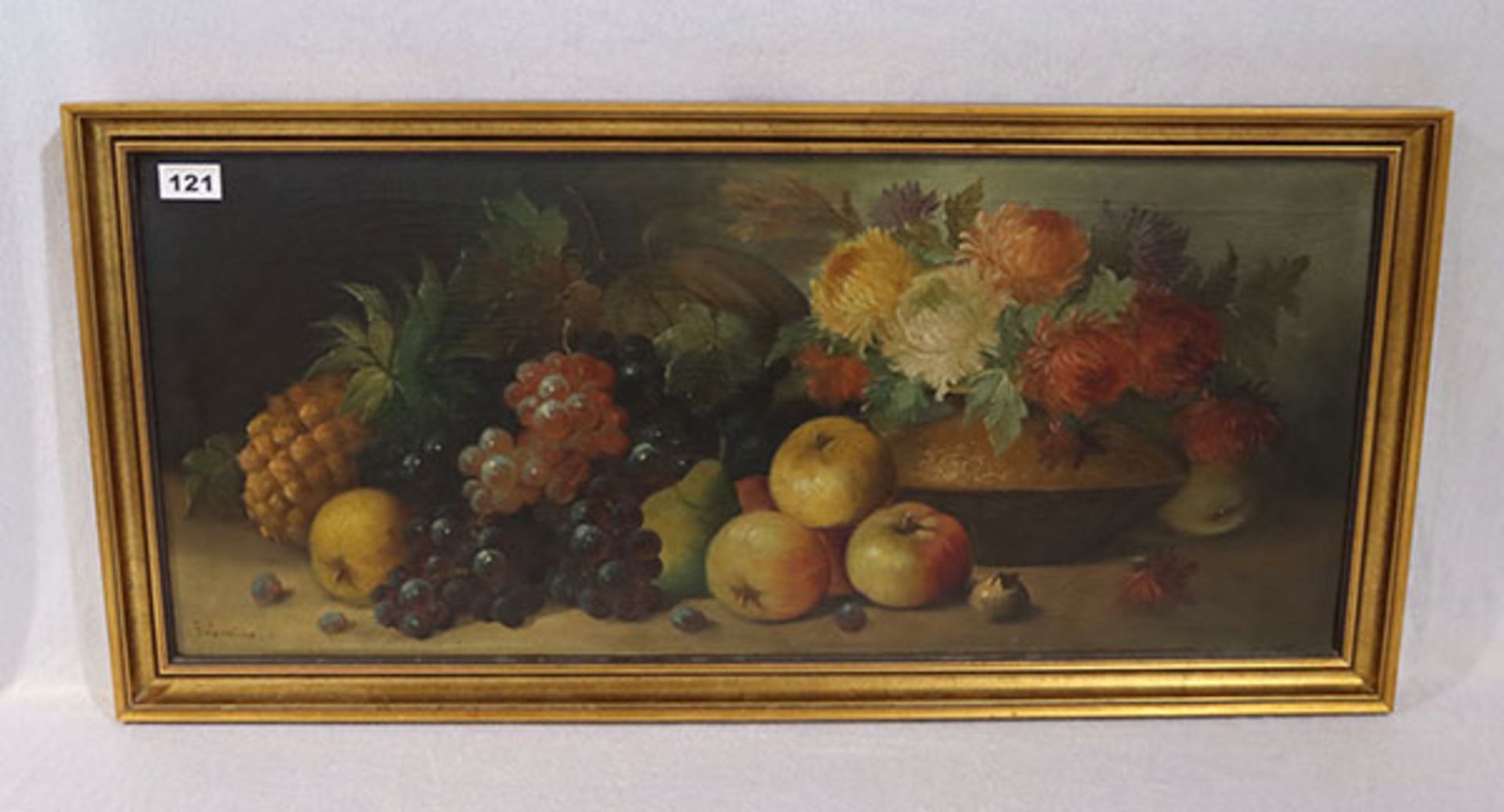 Gemälde ÖL/LW 'Stillleben mit Früchte und Blumen', signiert Fournier, gerahmt, Rahmen leicht
