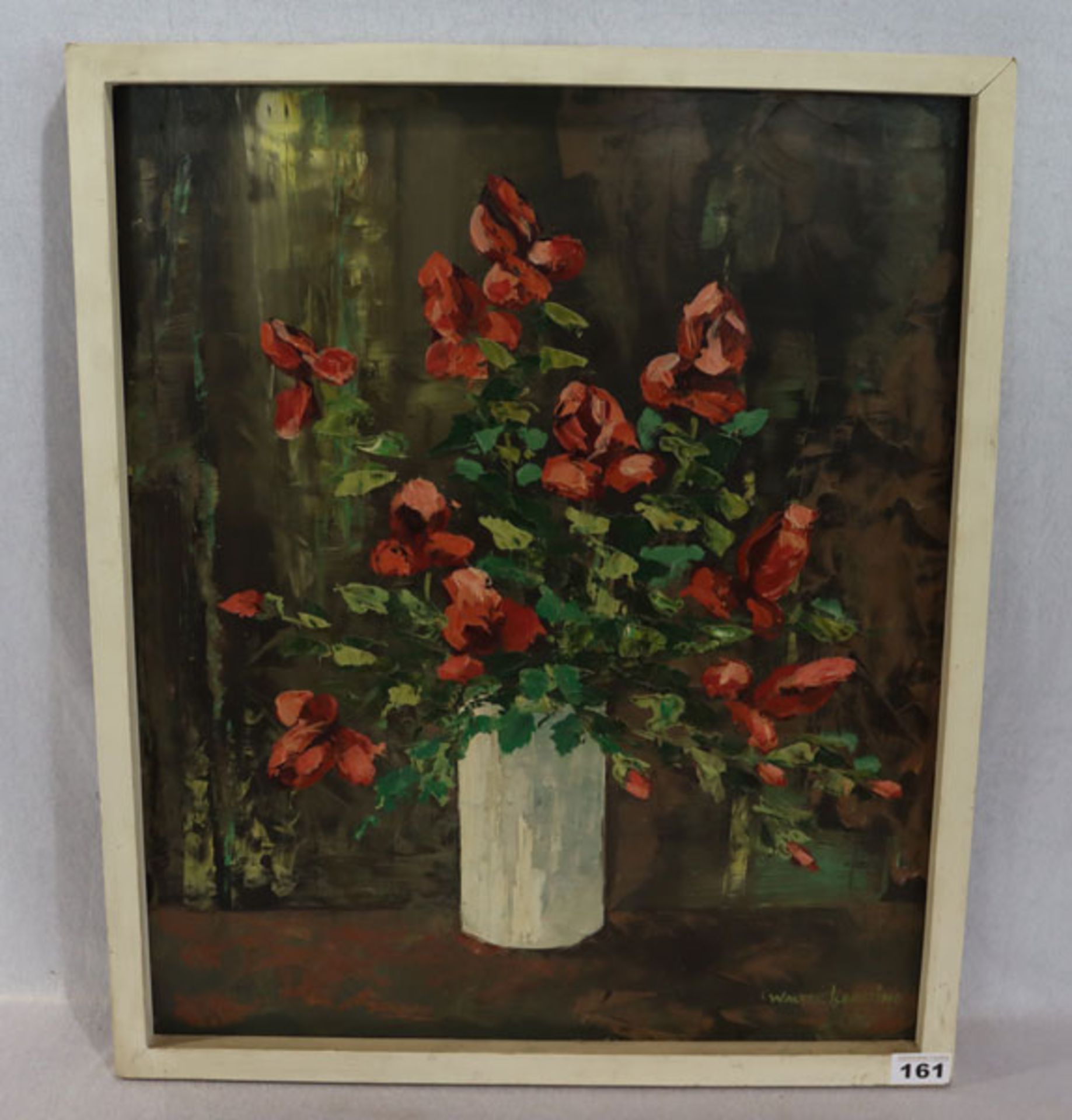 Gemälde ÖL/Hartfaser 'Blumen in Vase', signiert Walter Kersting, 63 ?, gerahmt, Rahmen bestossen,