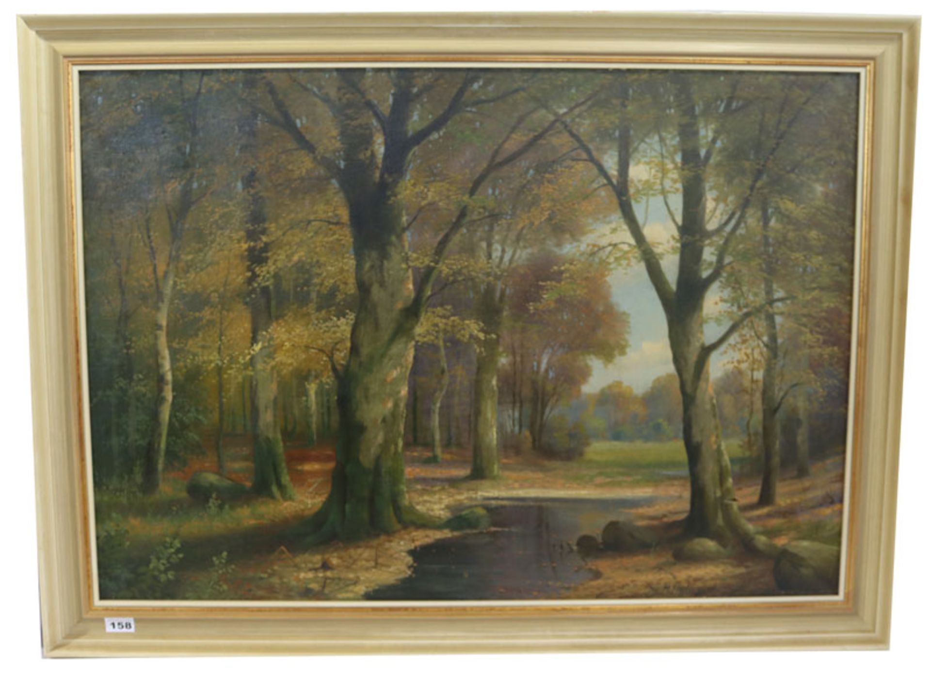 Gemälde ÖL/LW 'Herbstliche Waldlandschaft', signiert M. Höpflinger, 20. Jahrhundert, LW teils