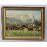 Gemälde ÖL/LW 'Garmisch vor Wettersteingebirge', signiert Theis, Garmisch, Heinz Theis, * 1894