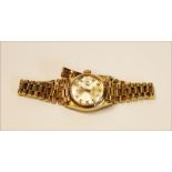 Rolex Oyser Perpetual Datejust, Damen Armbanduhr, 18 k Gelbgold, Ziffern mit 10 Diamanten besetzt,