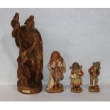 Holz Figuren Konvolut: 'Heiliger Florian', dunkel gebeizt, H 40 cm, 'Gänsliesel', farbig gefaßt, H