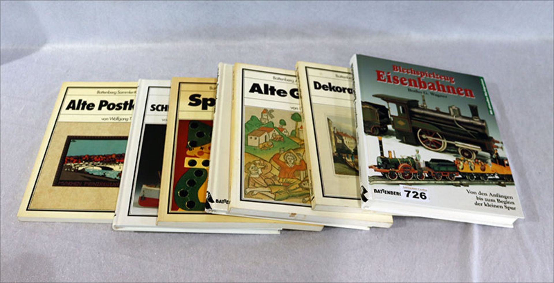 Konvolut von Battenberg Kunstbüchern: Blechspielzeug Eisenbahnen, Alte Postkarten, Graphik,