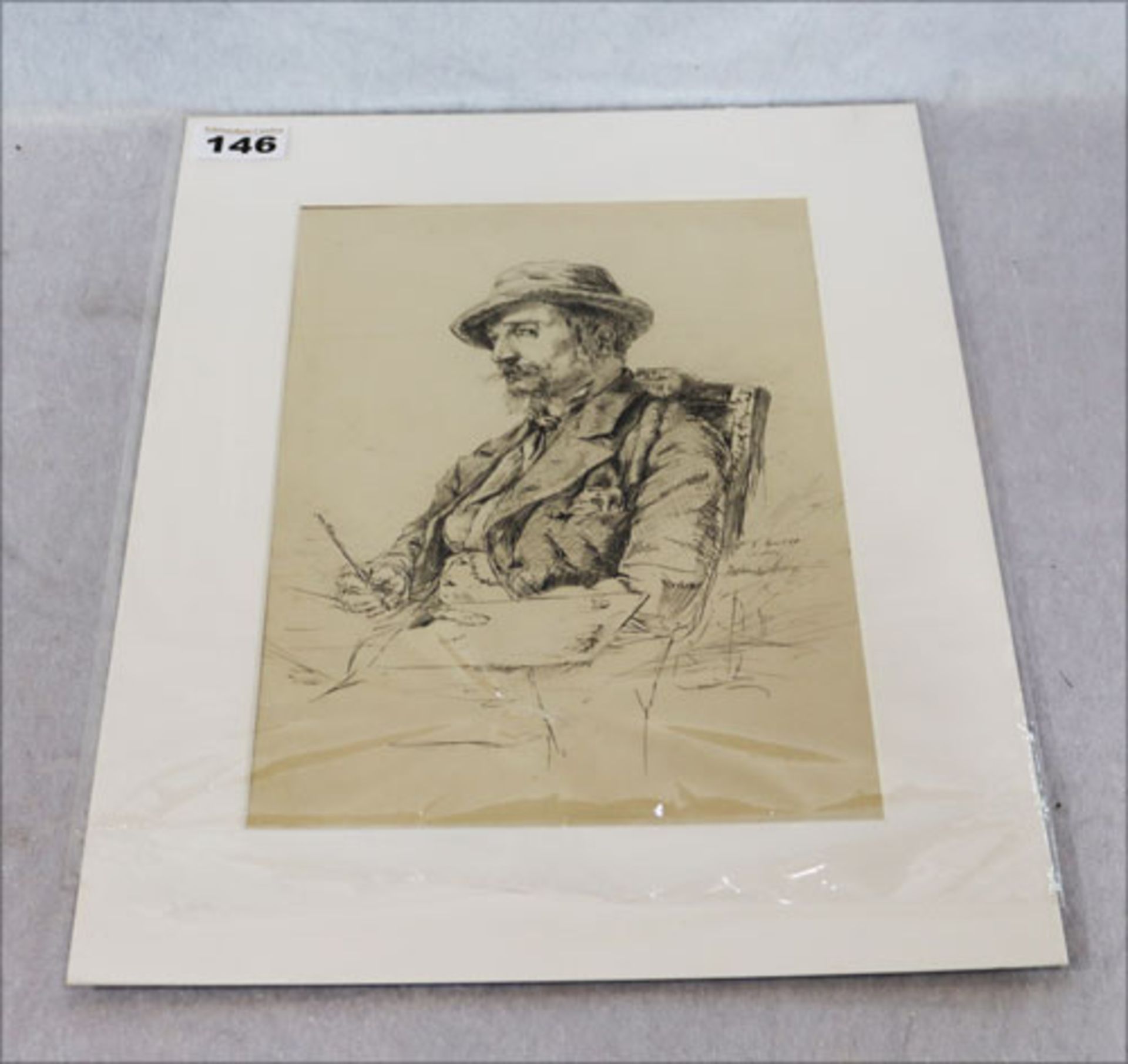 Feinste Federzeichnung 'Porträt des Maler Wuttke, * 1849 + 1927', datiert 1888 und signiert