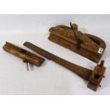 3 verschiedene Holzhobel, 19. Jahrhundert