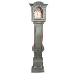 Standuhr mit bäuerlicher Blumenbemalung, Pendel und 2 Gewichte, Gehäuse beschädigt, H 191 cm, B 39