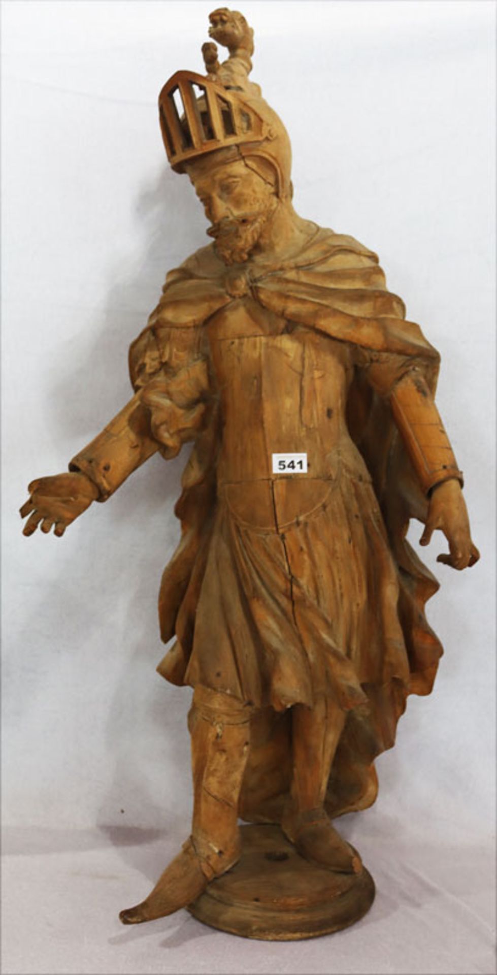 Holz Figurenskulptur 'St. Georg', um 1800, ungefaßt, nicht komplett, Trocknungsrisse, teils fehlen