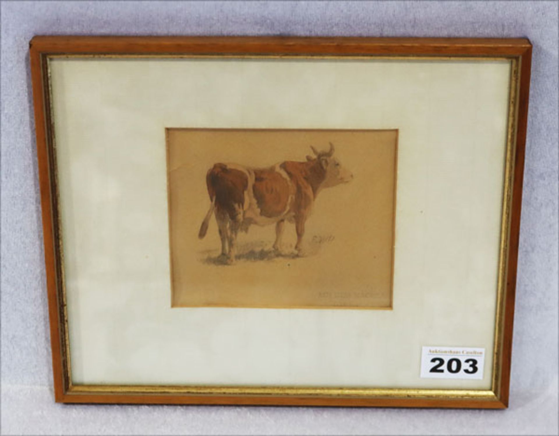 Aquarell 'Kuh', signiert F. Voltz mit Nachlaßstempel, Friedrich Voltz, * 1817 Nördlingen + 1886