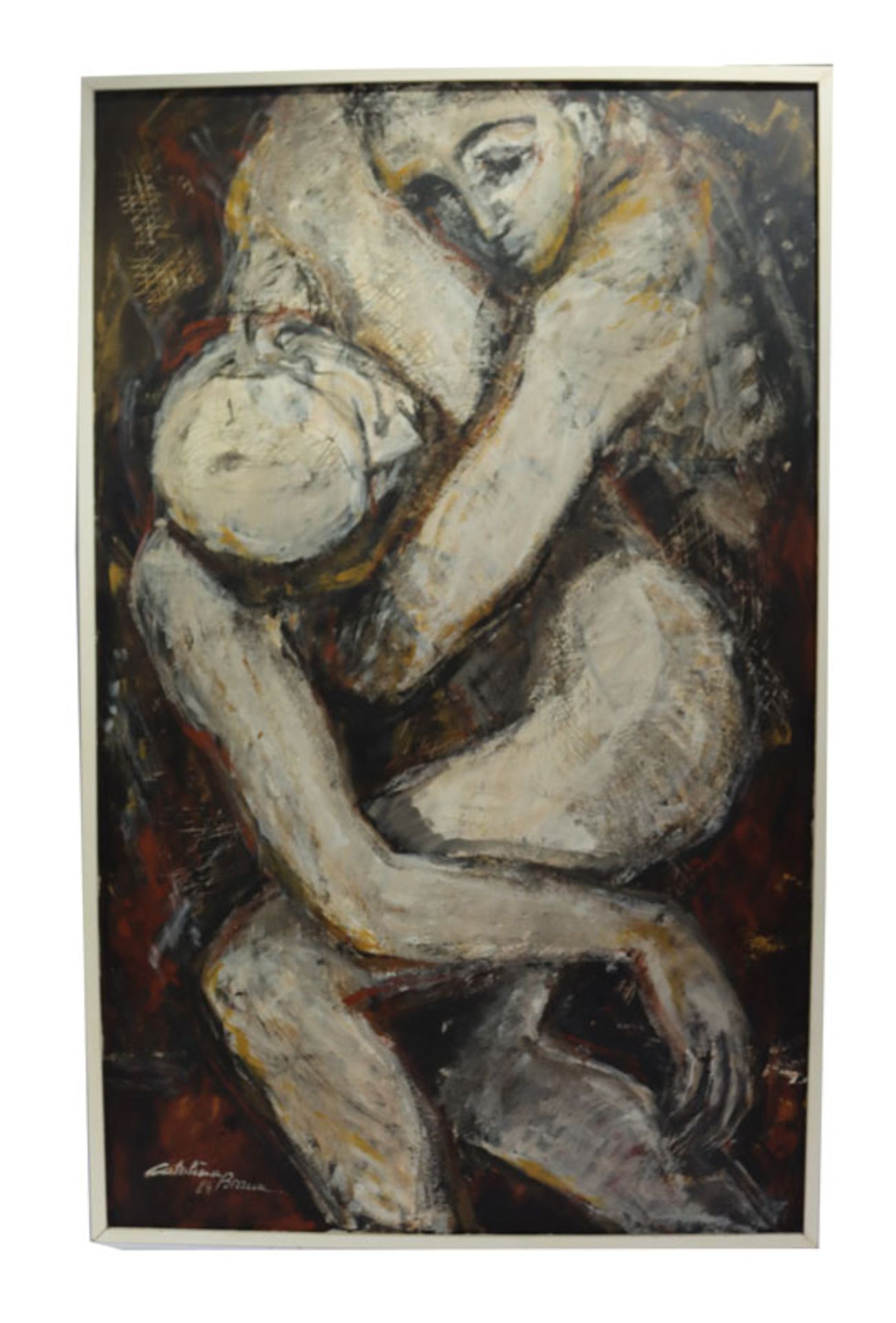 Gemälde ÖL/LW 'Liebespaar', signiert Catalina Braun,datiert 1984, * 1949, gerahmt, Rahmen leicht
