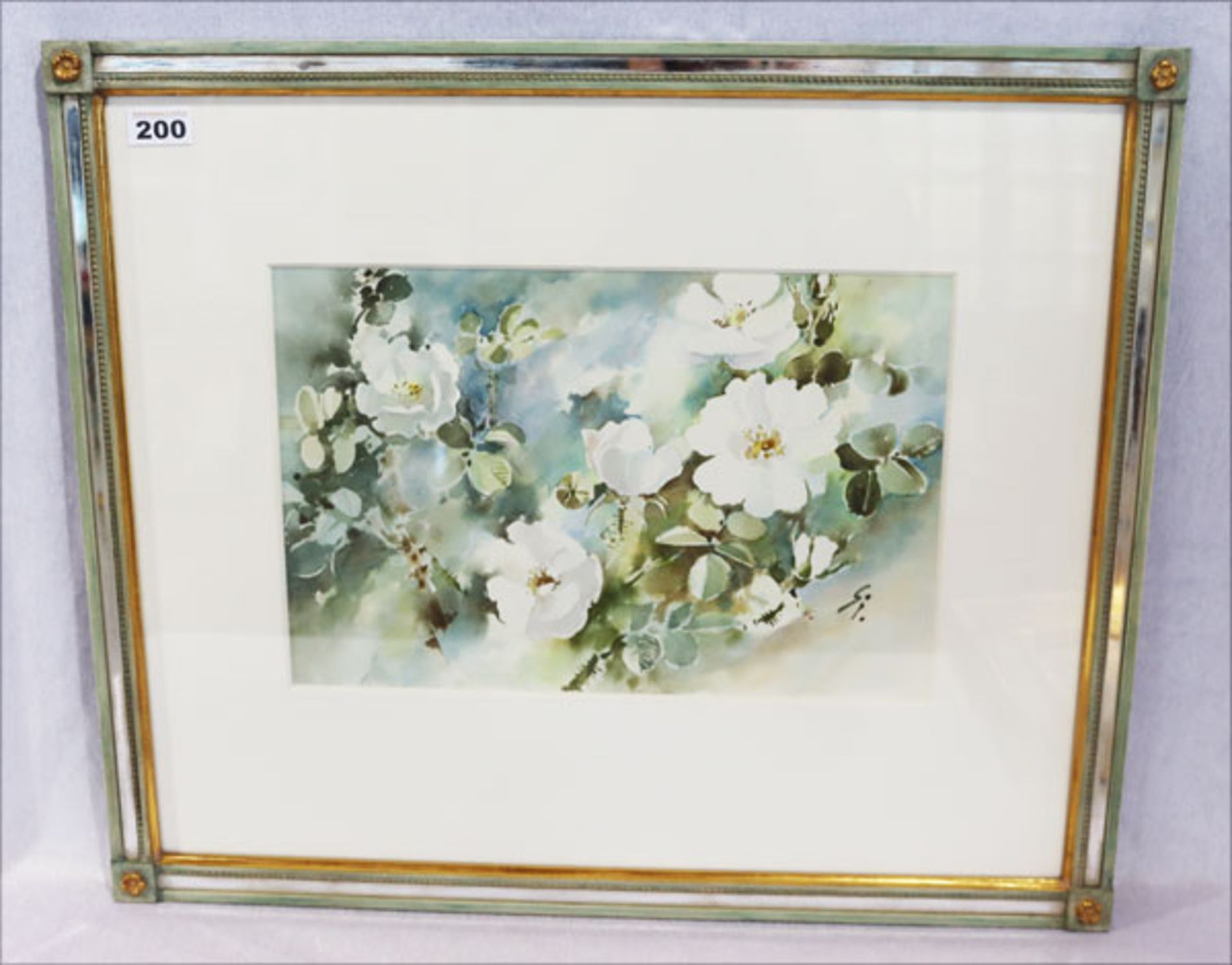 Aquarell 'Heckenrosen', monogrammiert für S. Krause, rückseitig bez., mit Passepartout unter Glas